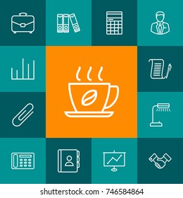 Set Of 13 Work Outline Icons Set.Collection Of Chart, Telephone Directory, Document Case And Other Elements.