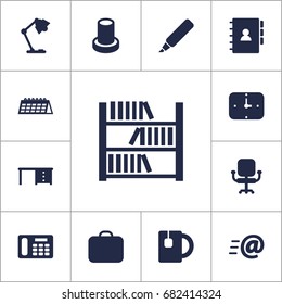 Set Of 13 Workspace Icons Set.Collection Of Time, Message, Airchair And Other Elements.
