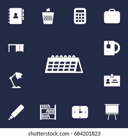 Set Of 13 Workspace Icons Set.Collection Of Cup, Desktop, Calculate And Other Elements.