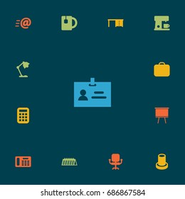 Set Of 13 Workspace Icons Set.Collection Of Stand , Illuminator , Date Elements.