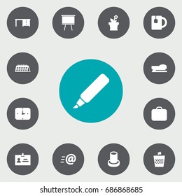 Set Of 13 Workspace Icons Set.Collection Of Stand , Time , Message Elements.