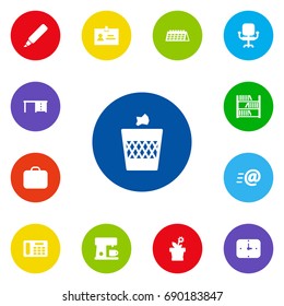 Set Of 13 Workspace Icons Set.Collection Of Label, Message, Phone And Other Elements.