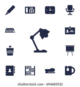 Set Of 13 Workspace Icons Set.Collection Of Blackboard, Book, Airchair And Other Elements.