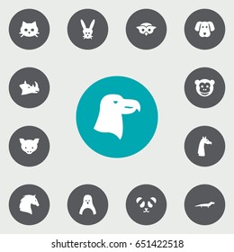 Set Of 13 Zoo Icons Set.Collection Of Aquila, Rhinoceros, Camelopard And Other Elements.
