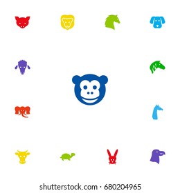 Set Of 13 Zoology Icons Set.Collection Of Lamb, Bunny, Trunked Animal And Other Elements.