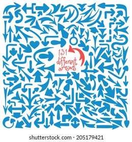 Set 131 different arrows. Design elements. Vector illustration.