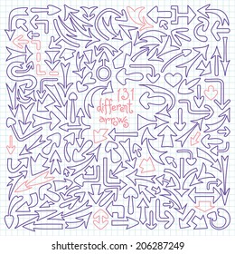 Set 131 different arrows. Design elements. Vector illustration.