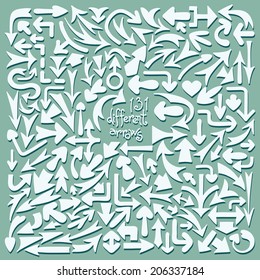 Set 131 different arrows. Design elements. Vector illustration.