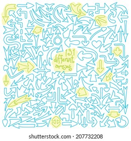 Set 131 different arrows. Design elements. Vector illustration.