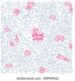 Set 131 different arrows. Design elements. Vector illustration.