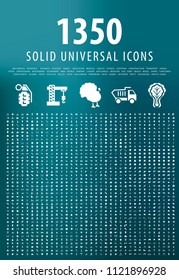 Set of 1350 Minimalistic Solid White Icons on Blue Background . Isolated Vector Elements