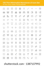 Set of 139 thin minimalist UI icons for web & app design.