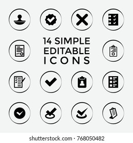 Set of 14 agreement filled icons such as clipboard, tick, check list, medical clipboard, checklist, stamp, cross