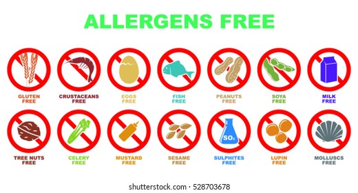 Set Of 14 Allergens Free Icons On White Background