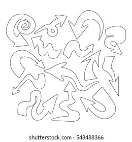 set of 14 arrows curves on white background