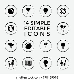 Set of 14 balloon filled icons such as ball, balloon, beach ball, air balloon, plastic ball, cargo trailer, heart baloons, father and son