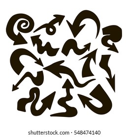 set of 14 black arrow curves on white background