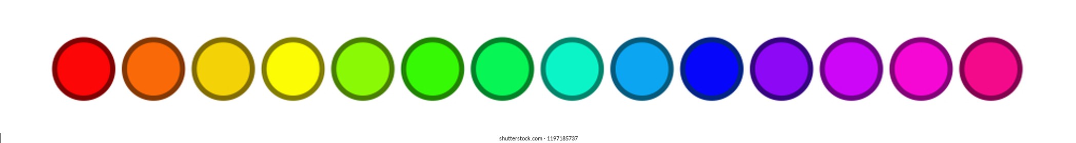A set of 14 circles of different colors with contours of a darker shade