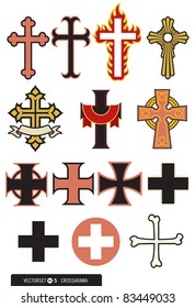 Set of 14 cross designs, some ornate, some simple.