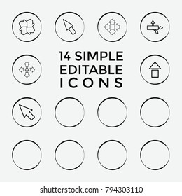 Set of 14 cursor outline icons such as pointing, pointer, move, arrow, hands, arrow up