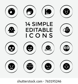 Set of 14 emoji filled icons such as crazy emot, wink emot, emoji showing tongue