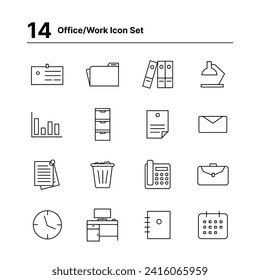 A Set Of 14 Icons For Work Place.