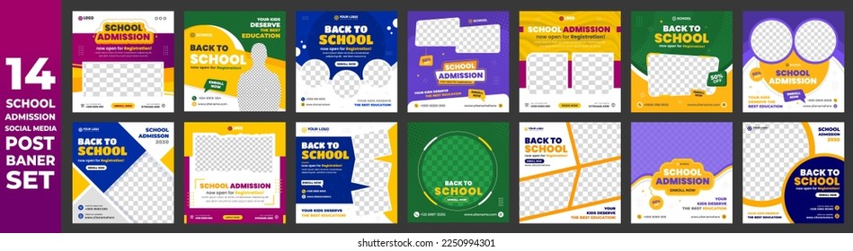 juego de 14 artículos admisión a escuela publicación en medios sociales banner Bundle mega colección, admisión a la escuela social post banner bundle design. juego de pancartas de ingreso a la escuela. cartel de admisión a la escuela.