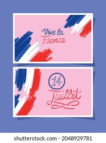 set of 14 juillet postcards with decoration