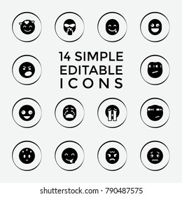 Set of 14 mood filled icons such as crazy emot, sweating emot, crying emoji, rolling eyes emoji