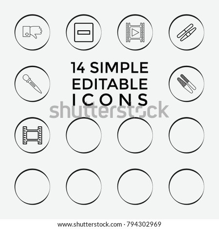 Set of 14 negative outline icons such as nail sawing, sawing, minus, dislike, movie tape