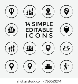 Set of 14 position filled icons such as ranking, location, sale location, dollar location