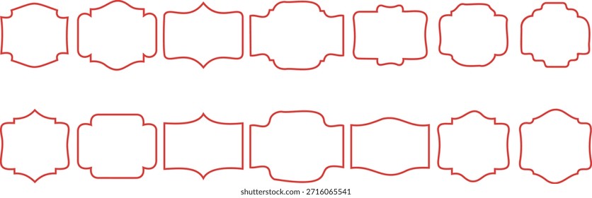 Conjunto de 14 marcos de etiquetas vintage decorativas de contorno rojo e insignias para Elementos de diseño