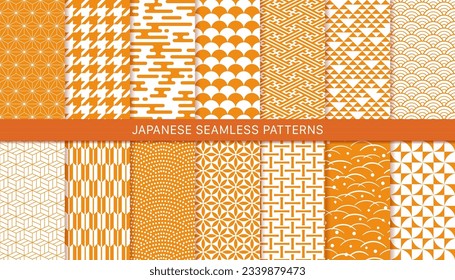 Set of 14 seamless pattern in japanese style. japanese traditional vector art. svg
