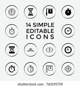 Set of 14 second filled and outline icons such as stopwatch, hourglass, clock