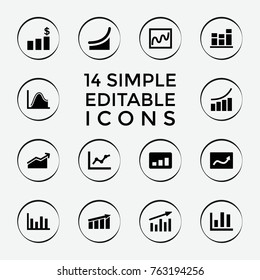 Set of 14 statistic filled icons such as graph, chart
