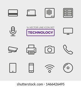 Conjunto de 14 iconos de línea vectorial - TECNOLOGÍA