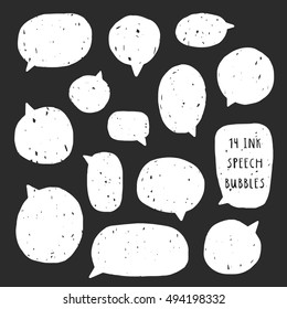 Set of 14 vector Speech Bubbles in different shapes. Grungy ink, hand drawn Speech Bubbles.