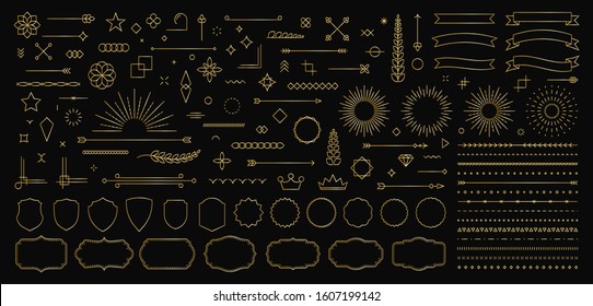 Set of 140 Vintage line elements. Retro design elements. Ornaments and Frames. Drawing geometrics line. Decoration, banners, posters, emblems, labels. Vector illustration.