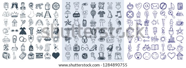 set of 147 hand draw web doodle\
icon design elements, vector illustration\
collection