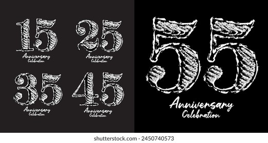 Set of 15 to 55 years Anniversary logotype design, 15, 25, 35, 45, 55 number design, anniversary template, anniversary vector design elements for invitation card, poster, flyer, Black color vector

