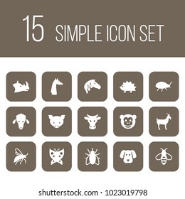 Set of 15 alive icons set. Collection of sheep, hedgehog, dog and other elements.