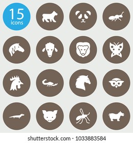 Set of 15 animal icons set. Collection of lion, pig, scorpion and other elements.