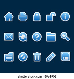 Set of 15 blue sticker style web icons