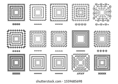 Set of 15 brushs patterns in a square line black shape design vector graphic