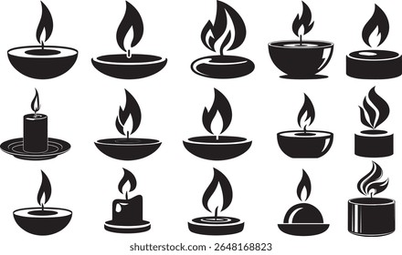 Set of 15 Candle Icons stock illustrations