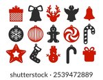 Set of 15 Christmas designs for earrings, pendant or keychain. New Year jewelry silhouette laser cut templates. Cnc cutting with metal, wood or leather. Vector stencils