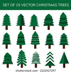 Set of 15 Christmas trees, a delightful collection of 15 versatile vector illustrations capturing the essence of abstract Christmas trees. Perfect for festive decorations and holiday-themed designs.