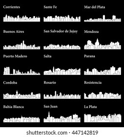 Set of 15 City silhouette in Argentina ( Corrientes, Santa Fe, Mar del Plata, Buenos Aires, Salta, Rosario, Resistencia, Bahia Blanca, San Juan, La Plata, Cordoba, Parana, Puerto Madero, Mendoza ) 