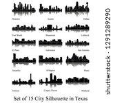 Set of 15 City Silhouette in Texas ( Houston, Austin, Dallas, Fort Worth, Amarillo, Lubbock, El Paso, Arlington, San Antonio, Galveston, Plano, Beaumont, Abilene, Corpus Christi, Midland )