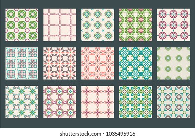 Set of 15 Colorfull Azulejos Border-Patterns Lisbon. Set  of Tile Floor Oriental Spain Collection / Portugal Geometric Ceramic Design Tile. Vintage Illustration  templates.